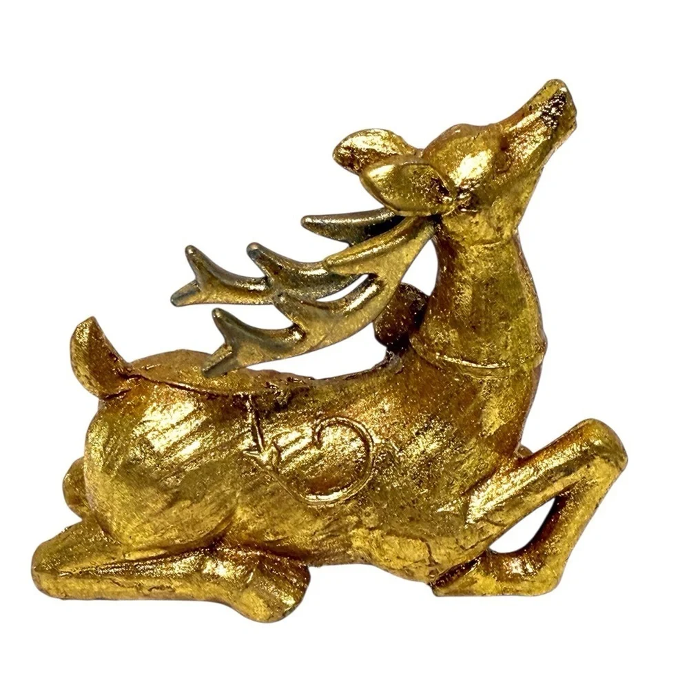 Gold Sitting Reindeer Decorative Holiday/Christmas Figurine GUC